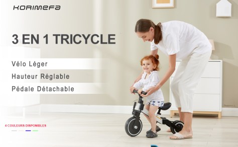 KORIMEFA 3 en 1 Vélo Draisienne Tricycle Évolutif pour Enfants 1-3 